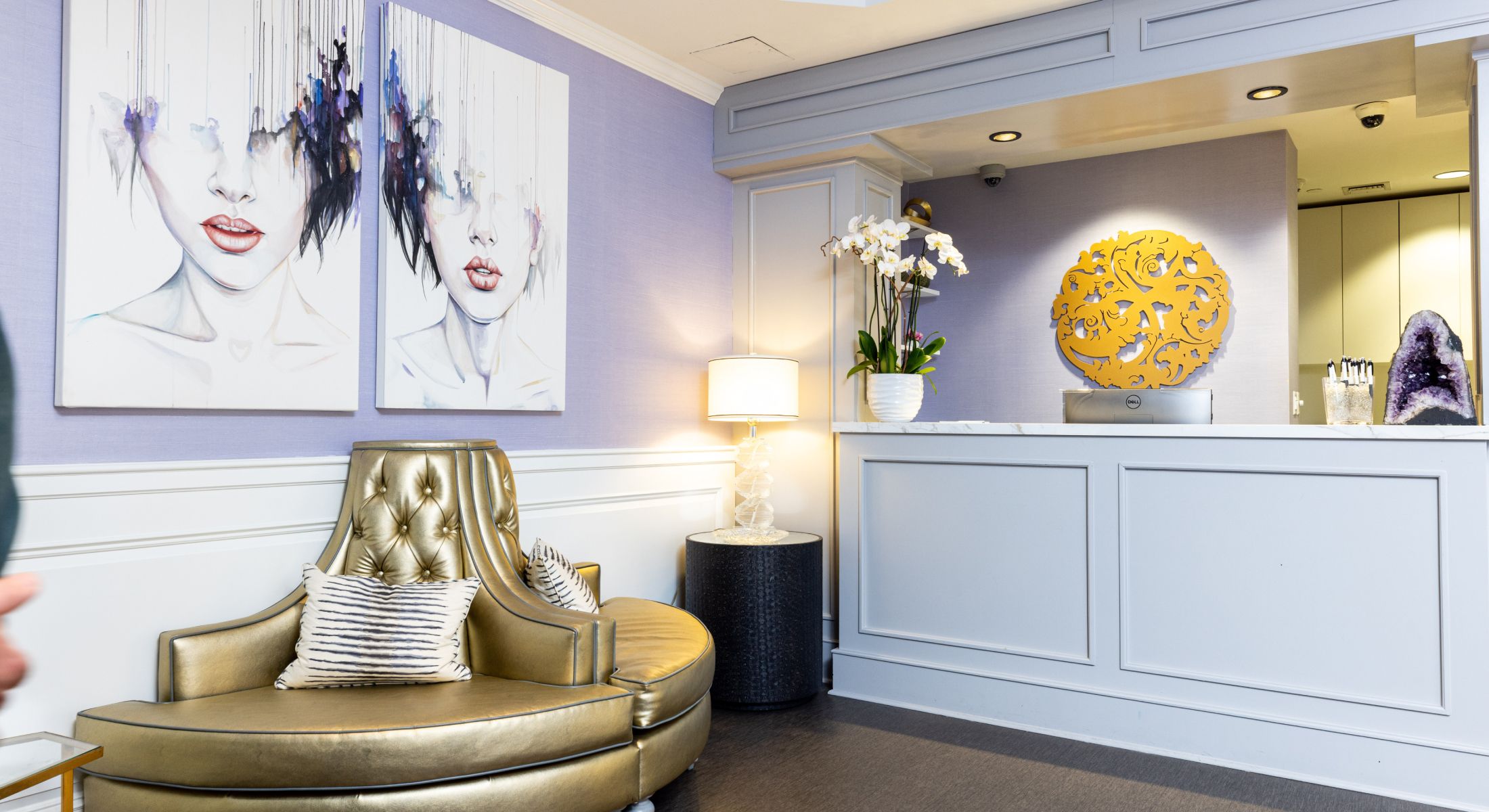 Modern reception area with artistic decor.